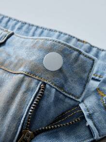 ROMWE MEN Street Life Celana Jeans Pria Kasual Model Lebar dengan Kancing Kontras dan Kantong - Biru - View 5