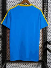 Manfinity Dauomo Camiseta de manga corta de cuello redondo con estampado de letras y gráficos a rayas en contraste, verano, para hombre
