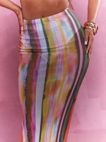 MISSGUIDED Maxi falda recta con efecto tie-dye transparente