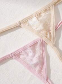 SHEIN 5件套女士性感撞色蕾丝丁字裤套装内衣 - 彩色 - 查看 5