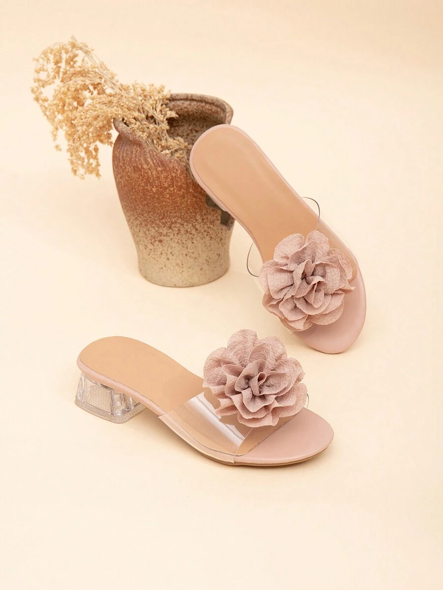 Nuevas sandalias altas de tacón transparente lindas para uso al aire libre para niñas, de verano - Rosa vieja - Ver 1