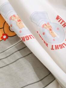 DAZY Cute Bear Letter Print Loose Fit Long Sleeve Top And Pants Pajama Set