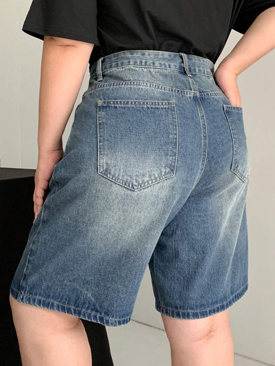 Dazy Petite Plus Plus Size Washed Distressed Wide Leg Denim Shorts Jorts