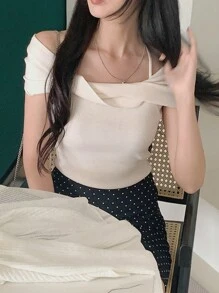 DAZY 女士纯色吊带简约休闲衬衫 - 米色 - 查看 8