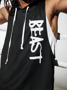 Sport MetroGents Camiseta sin mangas con capucha con cordón y diseño gráfico de letra para hombre, paquete de tops deportivos