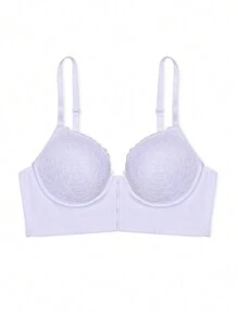 SHEIN Sexy Romantic Casual Comfortable Front Closure Lace Bra With Push-Up And Side Support Features, Anti-Sagging, And Adjustable, 1pc - White - View 3