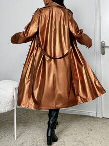 Zolique 双排扣系腰女式棕色风衣 - 金色 - 查看 2
