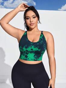 Easithlete 大碼顏色分塊圓領無縫運動內衣,後背交叉帶設計 - 彩色 - 查看 5