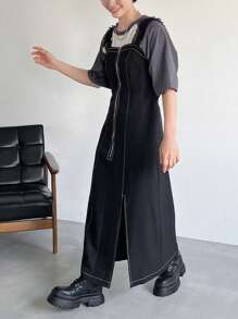 FRIFUL Damen Sommerkleid mit getrennter Front und Reißverschluss