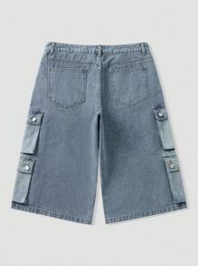 ROMWE MEN Street Life Męskie dżinsy o luźnym kroju i szerokich nogawkach z wieloma kieszeniami cargo