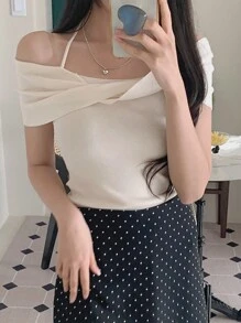 DAZY 女士纯色吊带简约休闲衬衫 - 米色 - 查看 2
