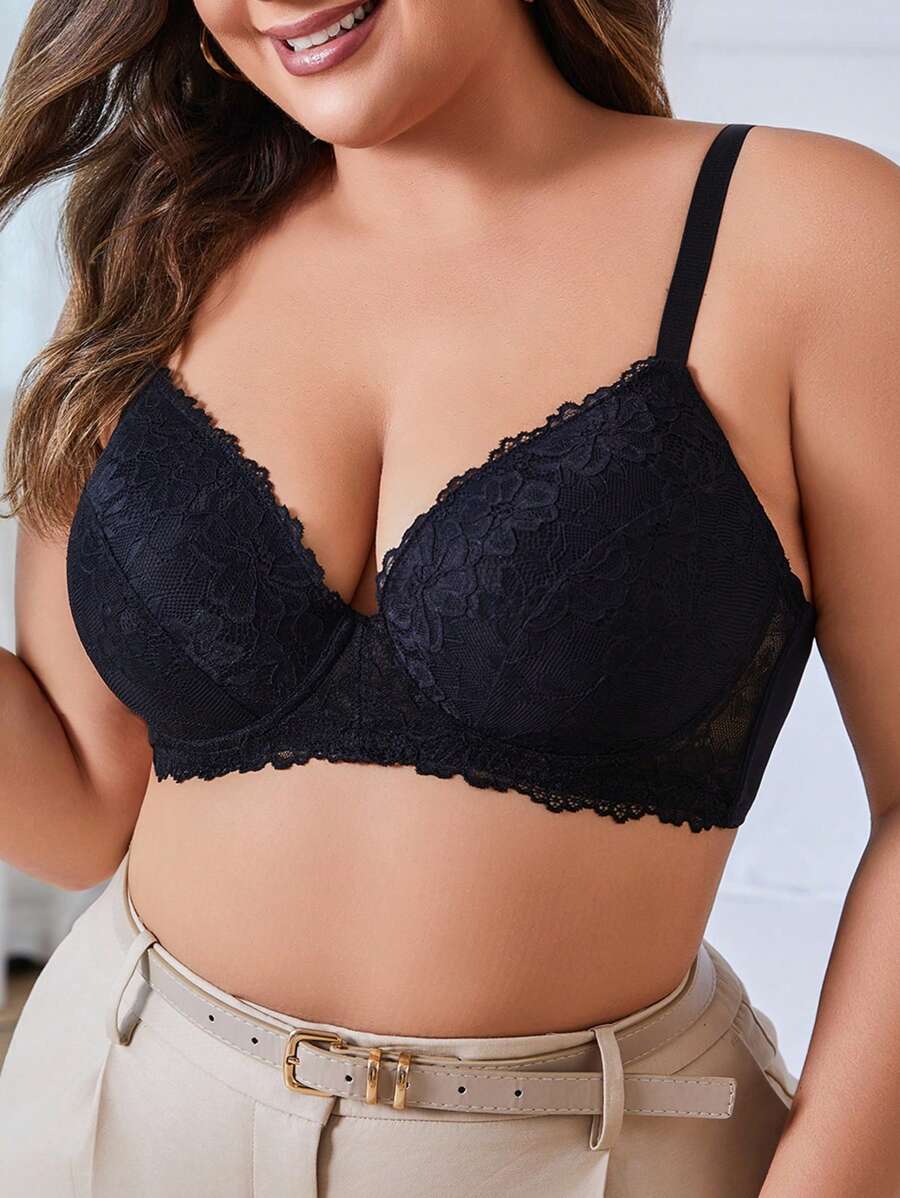 DesireSculpt Áo ngực ren gọng cỡ lớn, nâng ngực - màu đen - Xem 1