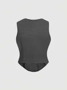 SHEIN MOD Plus Size Grey Retro Sleeveless Suit Set, Back To School Vintage Outfit In Fall/Winter - Grey - View 5