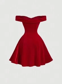 SHEIN MOD 一件式露肩复古宫廷风女士短款连衣裙，秋季婚礼宾客礼服，舞会礼服，伴娘礼服，锐舞节服装，露背连衣裙，连衣裙，礼服，返校节礼服，正式礼服 - 紅色 - 查看 2