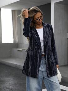 Aveloria Modichic Women's Regular Long Velvet Pleated Mid-Length Coat, Solid Color - Dark Grey - View 6