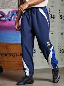 Gym Rark Boyfriend Style Men Contrast Color Simple Everyday Drawstring Sports Trousers Back To School Sweat Pants - Blue - View 6