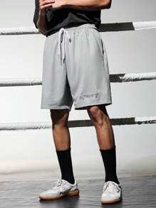 Manfinity Sport Corelite Pantalones cortos deportivos de verano de unicolor y estilo informal para hombres, pantalones cortos escolares grises - Gris - Ver 5