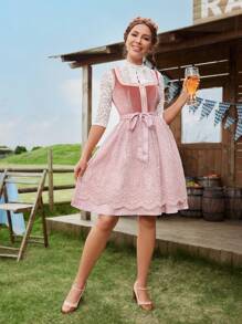 Chiquease 2024 German Oktoberfest Velvet & Lace Adjustable Zipper Front Dress, Pink