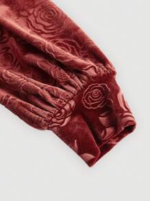 SHEIN MOD 天鹅绒连衣裙，锈棕色翻领重叠长袖短裙，女士植绒连衣裙，秋季长裙，巡游女装，优雅连衣裙，晚礼服，秋季女装，舞会礼服，连衣裙，返校节礼服，海滩女装，连衣裙，复古连衣裙，复古图案 - 鏽棕色 - 查看 5