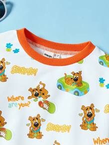SCOOBY-DOO X SHEIN Young Boy Casual Cartoon Print Colorblock Sweatshirt And Letter Graphic Sweatpants 2-Piece Outfit - Multicolor - View 3