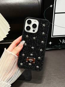 1pc Luxury 5-Pointed Star Rhinestone Dual Layer Protective Phone Case Compatible With IPhone 15 14 13 12 11 Pro Max, Black - Black - View 6