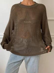 DAZY Letter Embroidery Oversized Long Sleeve Crew Neck Pattern Women Sweater Sheer,Fall Women Clothes - Green - View 9