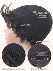 Short Pixie Cut Wig Natural Black Color Wave Bob Human Hair Wig With Bangs