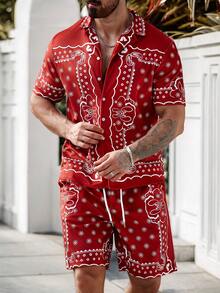 Manfinity Homme Conjunto de camisa y pantalones cortos casuales con estampado floral para vacaciones para hombre - Multicolor - Ver 5