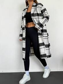 SHEIN EZwear Women's New Style Plaid Jacket - Black and White - View 4