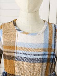 SHEIN Váy bé gái cổ điển dễ thương, váy búp bê vải kẻ sọc phong cách mới cho bé mới biết đi, váy búp bê đa năng thời trang ngọt ngào, váy công chúa cho bé - Màu Khaki - Xem 8