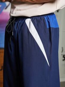 Gym Rark Boyfriend Style Men Contrast Color Simple Everyday Drawstring Sports Trousers Back To School Sweat Pants - Blue - View 9