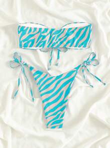 SHEIN Swim Women's Printed Simple Daily Wear Bikini Set, Random Print Summer Beach - Multicolor - View 2