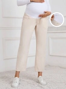 SHEIN Maternity Casual Patchwork Relaxed Fit Jeans - Apricot - View 1