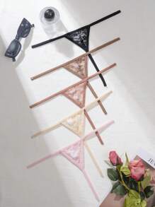 SHEIN 5件套女士性感撞色蕾丝丁字裤套装内衣 - 彩色 - 查看 3