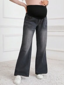 SHEIN Maternity Faded Print Flared Leg Jeans - Grey - View 4