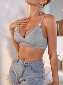 SHEIN 孕妇多色蕾丝拼布肩带文胸套装 - 彩色 - 查看 3