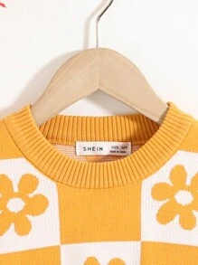 Tween Girl Pullover Knitted Sweater, Perfect For Music Festivals, Street Style, Casual & Comfortable Wear, Ideal For Parties, Travel, Picnic, Shopping And School, Cropped - Yellow - View 4