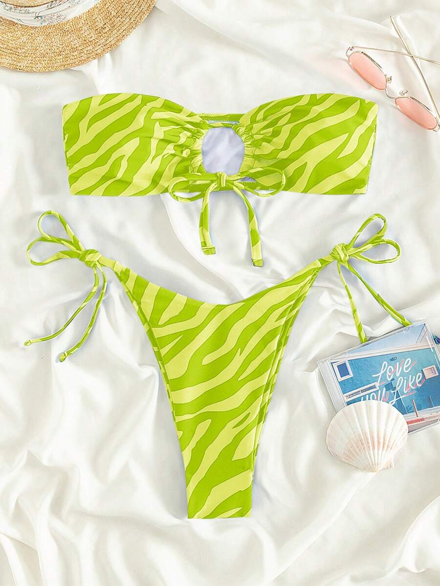 SHEIN Swim 斑马印花比基尼套装,各种印花夏季海滩 - 彩色 - 查看 1
