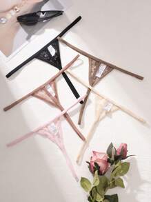 SHEIN 5件套女士性感撞色蕾丝丁字裤套装内衣 - 彩色 - 查看 2