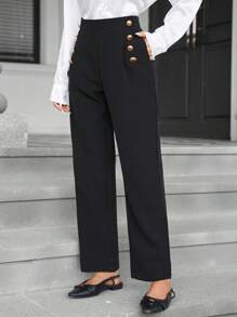 Aveloria Modichic Minimalist Fashion Metal Buckle Cone-Shaped Women Long Pants Fall Cloth For Women - Black - View 2