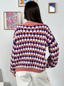 SHEIN X Angie Costa Chiquease Women's Round Neck Long Sleeve All-Over Print Casual Loose Sweater