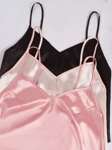 SilkySpell 6pcs Solid Color Ruffle Strap Short Pajama Shorts & Sleepwear Sets, Faux Silk - Multicolor - View 5