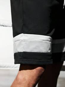 Manfinity Sport Corelite 男士撞色抽绳腰运动短裤健身短裤运动裤黑色短裤 - 黑色 - 查看 7