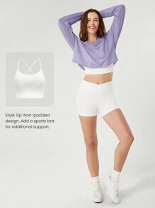 GLOWMODE 比马棉短款单肩落肩 T 恤日常休闲 - 紫丁香色 - 查看 5