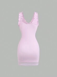 SHEIN Unity Women's Solid Color Simple Everyday Ruffle Hem Sleeveless Dress - Mauve Purple - View 2