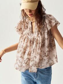 Bohemela Camisa con estampado floral de mujer para vacaciones - Marrón - Ver 3