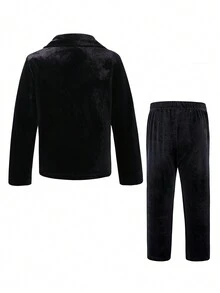 Conjunto de traje negro de gala para niños, chaqueta y pantalones, traje formal adecuado para otoño e invierno, apropiado para asistir a bailes de graduación y fiestas, simple, clásico y elegante, cómodo de llevar, muy apuesto y distinguido - Negro - Ver 2