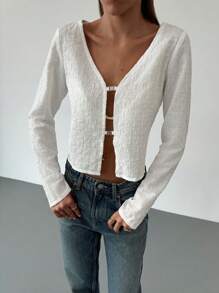 Aloruh 全新纹理面料性感深 V 领休闲衬衫