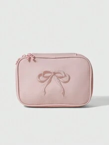 ROMWE Kawaii Túi trang điểm nơ vải thêu - Hồng - Xem 1