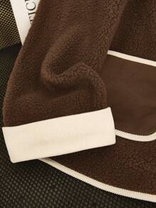 SHEIN Unity Premium Design Casual Oversized Turndown Collar Contrast Trim Button Front Long Sleeve Fluffy Coat - Brown - View 6